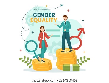 Gender Equality Vector Illustration with Men and Women Character on the Scales Showing Equal Balance and Same Opportunities in Hand Drawn Templates