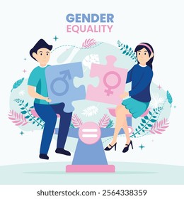 Gender Equality Vector Illustration with Men and Women Character