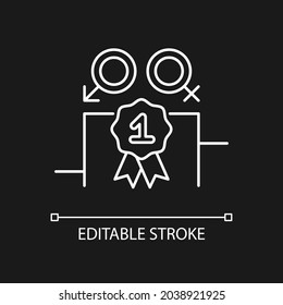 Gender equality white linear icon for dark theme. Enjoy equal rewards. Gender parity. Thin line customizable illustration. Isolated vector contour symbol for night mode. Editable stroke