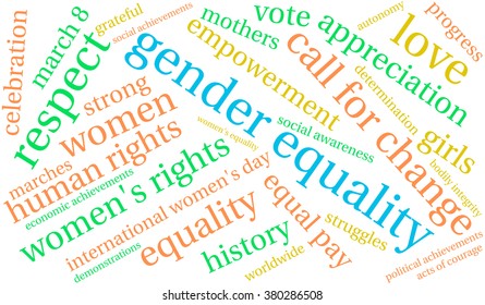 Gender Equality word cloud on a white background. 