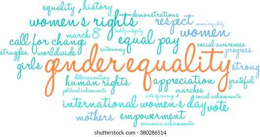 Gender Equality word cloud on a white background. 
