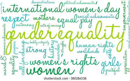 Gender Equality word cloud on a white background. 