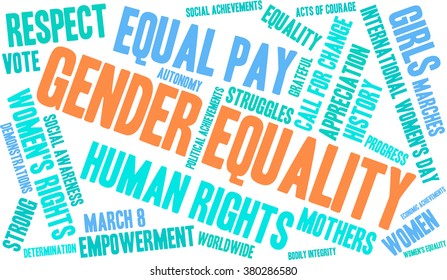 Gender Equality word cloud on a white background. 