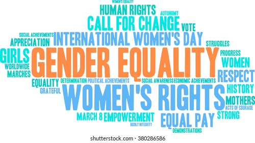 Gender Equality word cloud on a white background. 
