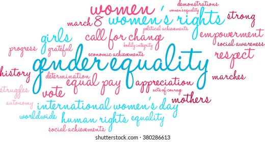 Gender Equality word cloud on a white background. 