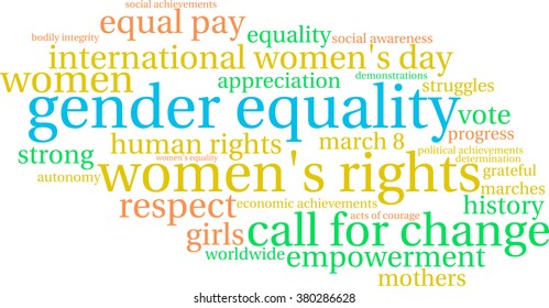 Gender Equality word cloud on a white background. 