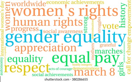 Gender Equality word cloud on a white background. 