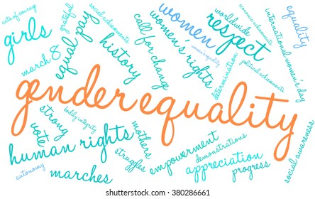 Gender Equality word cloud on a white background. 