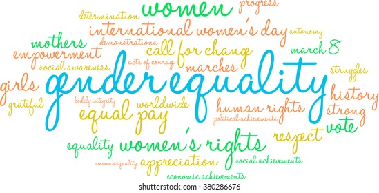 Gender Equality word cloud on a white background. 