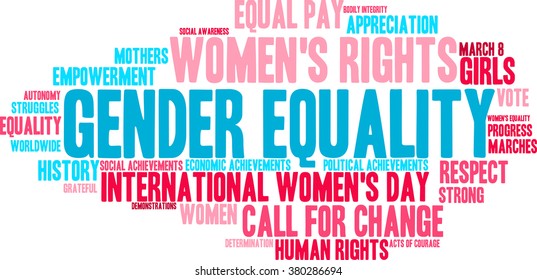Gender Equality word cloud on a white background. 