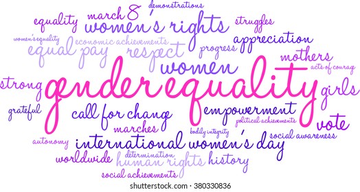 Gender Equality word cloud on a white background. 
