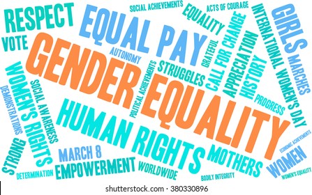 Gender Equality word cloud on a white background. 