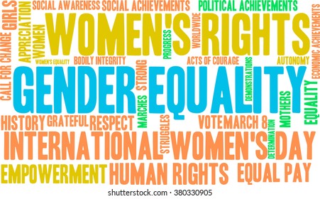 Gender Equality word cloud on a white background. 