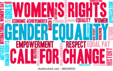 Gender Equality word cloud on a white background. 
