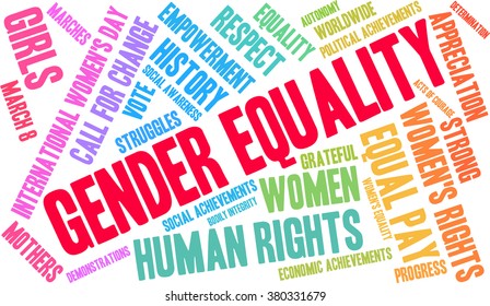 Gender Equality word cloud on a white background. 