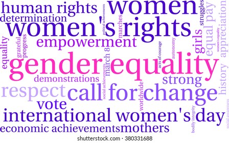 Gender Equality word cloud on a white background. 