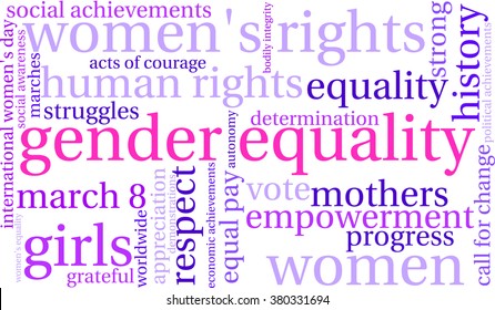 Gender Equality word cloud on a white background. 