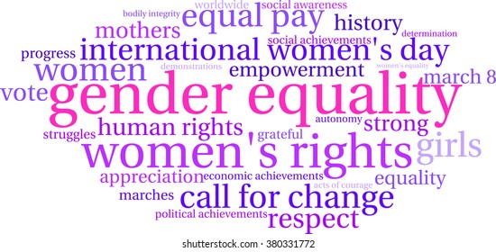 Gender Equality word cloud on a white background. 