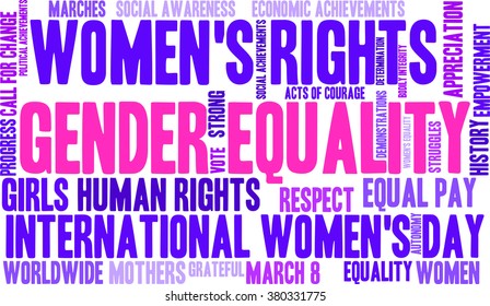 Gender Equality word cloud on a white background. 