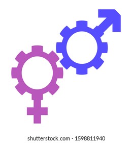 Gender equality in working life icon which is created with cogwheel and woman/man symbol