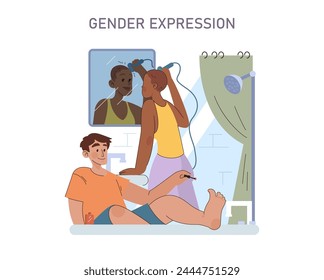 Gender Expression concept. A warm, intimate setting that captures the fluidity and comfort of expressing one's true self.