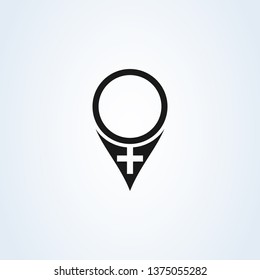Gender Female and map pin vector Icon in trendy flat style isolated