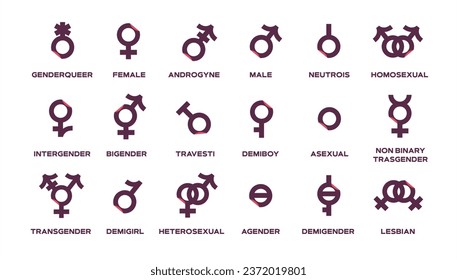 Gender flat color icons set. Sexual orientation concept. Sign for web page, mobile app, banner, social media, button, logo.