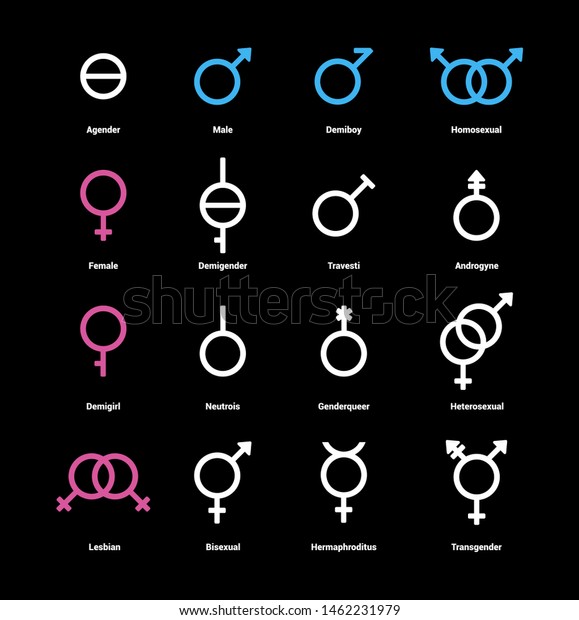 Gender flat\
color icons set. Sexual orientation concept. Signs for web page,\
mobile app, banner, social media, button, logo. Pictograms user\
interface. Vector clipart\
illustration.