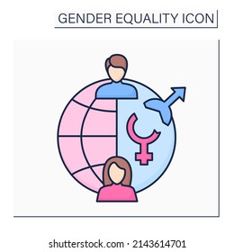 Icono de color de la brecha de género. Las diferencias entre mujeres y hombres se reflejan en logros políticos, intelectuales, culturales o económicos. Concepto de igualdad de género. Ilustración vectorial aislada