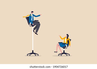 Gender Gap And Inequality In Work, Pay Gap Or Advantage For Man Over Woman In Career Path Concept, Businessman Sitting On High Office Chair Over Businesswoman Sit On Normal Chair Discussing Work.