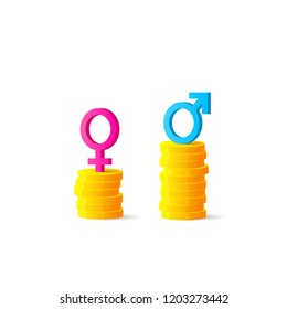 Gender gap or unequal pay concept. Clipart image isolated on white background