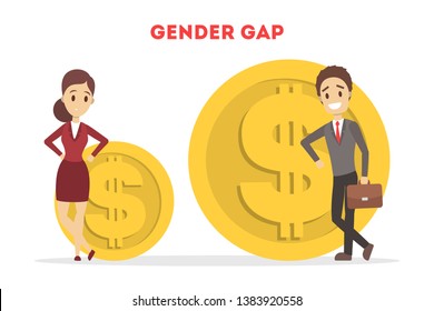 Gender gap web banner concept. Idea of different salary for man and woman. Women rights discrimination and injustice. Issues with gender equality. Isolated flat vector illustration
