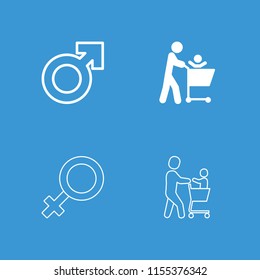Gender icon. collection of 4 gender filled and outline icons such as father with not in shopping cart, man symbol. editable gender icons for web and mobile.