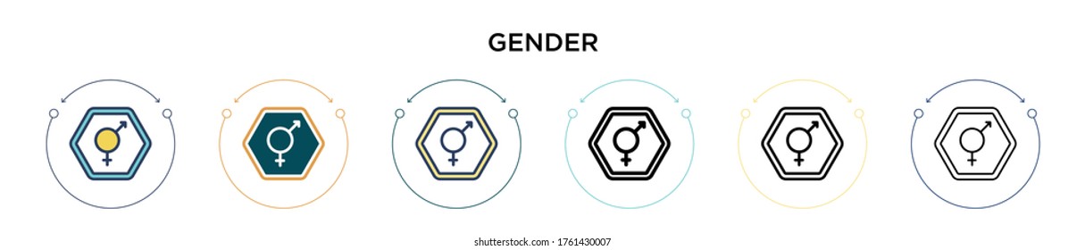 Gender icon in filled, thin line, outline and stroke style. Vector illustration of two colored and black gender vector icons designs can be used for mobile, ui, web