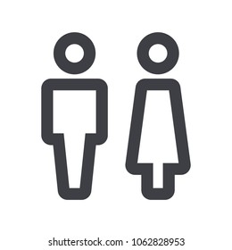 Gender icon. Man and Woman icon isolated minimal design. Toilet line icon, outline vector sign, linear style pictogram isolated on white. WC symbol, vector logo illustration.