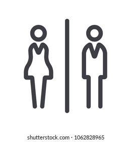 Gender icon. Man and Woman icon isolated minimal design. Toilet line icon, outline vector sign, linear style pictogram isolated on white. WC symbol, vector logo illustration.