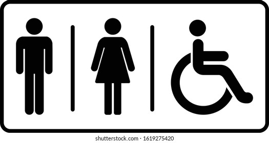 Gender icon. Man and Woman icon isolated minimal design. Toilet line icon, outline vector sign, linear style pictogram isolated on white. WC symbol, vector logo illustration.