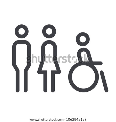 Gender icon. Man and Woman icon isolated minimal design. Toilet line icon, outline vector sign, linear style pictogram isolated on white. WC symbol, vector logo illustration.