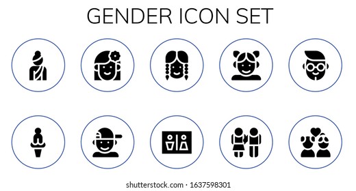 gender icon set. 10 filled gender icons.  Simple modern icons such as: Woman, Venus, Boy, Girl, Wc, Equality, Couple