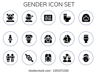 gender icon set. 15 filled gender icons.  Collection Of - Girl, Venus, Boy, Toilet, Wc, Woman, Equality, Gender, Couple