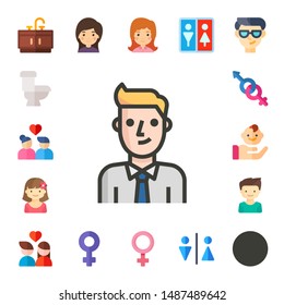 gender icon set. 17 flat gender icons.  Collection Of - bathroom, toilet, couple, boy, girl, child, venus, female, restroom, toilets, woman