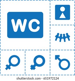 Gender icon. set of 6 gender filled icons such as female, wc, female wc, woman, woman symbol