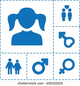 Gender icon. set of 6 gender filled icons such as female, girl, couple, male
