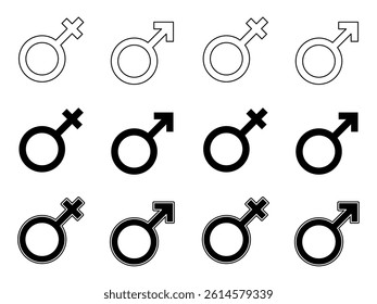 Gender Icon Set. Symbol of Gender. Gender Vector Icon in line style design. Vector illustration.