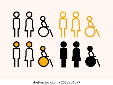 Ícone de gênero, sinal e símbolo. Homem e mulher ilustração de vetor de design mínimo. Vaso sanitário, contorno, linear.