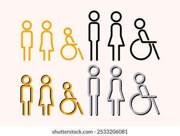 Gender icon, sign and symbol. Man and woman minimal design vector illustration. Toilet, outline, linear.