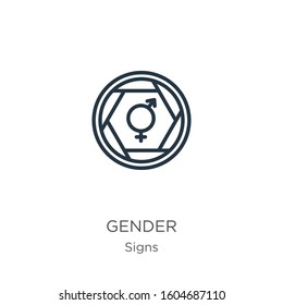 Gender icon. Thin linear gender outline icon isolated on white background from signs collection. Line vector sign, symbol for web and mobile