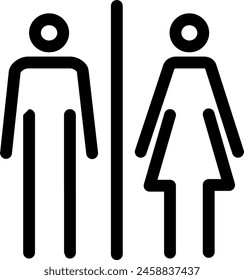 Gender icon. Toilet outline icon. Vector graphics. Linear sign man , woman, mixte symbol. WC, Restroom for male, female, mixte. Editable stroke. 