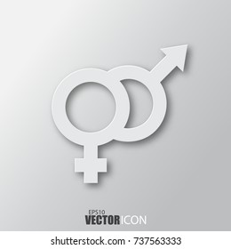 Gender icon in white style with shadow isolated on grey background. For your design, logo. Vector illustration.