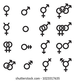 Gender Icons. Black Flat Design. Vector Illustration. 